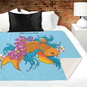 Cobertor Sherpa Koi Fish Lotus Cherry Blossoms