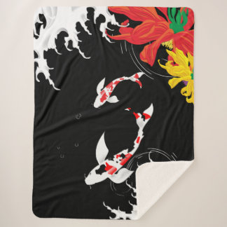Cobertor Sherpa Koi Pond - black - Japanese Design Blanket