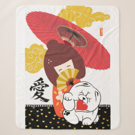 Cobertor Sherpa KOKESHI AMOR Coração de cachorro Chow