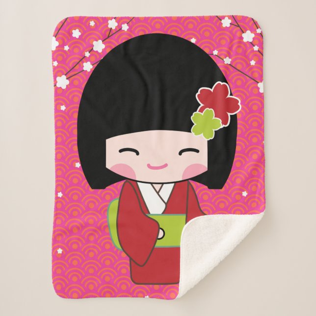 Cobertor Sherpa Kokeshi Doll sherpa baby Blanket (Frente)