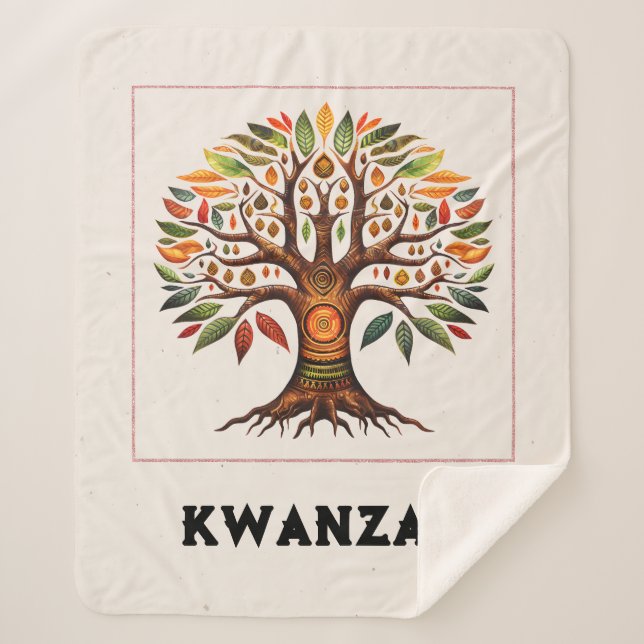 Cobertor Sherpa Kwanzaa African Tree Medium Sherpa Blanket (Frente)