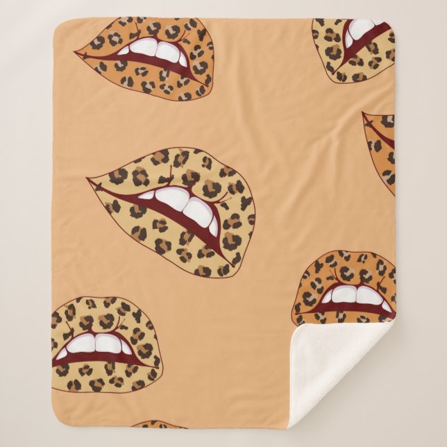 Cobertor Sherpa Lábios de impressão leopardo com padrão uniforme,  (Frente)