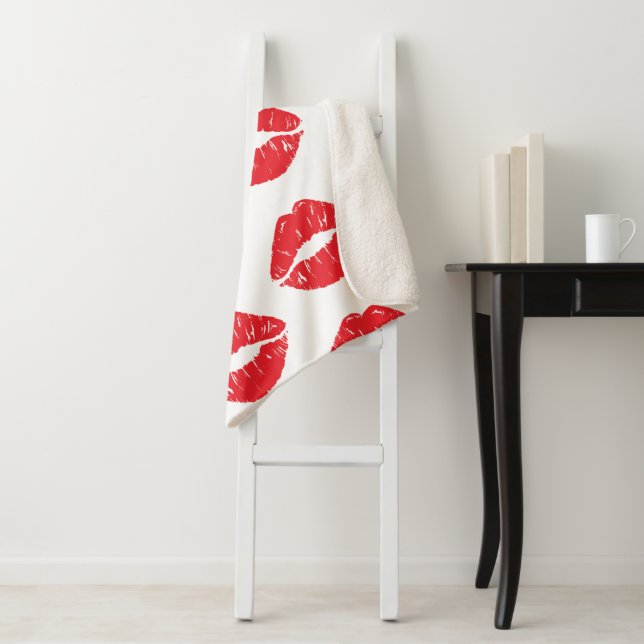 Cobertor Sherpa Lábios Vermelhos, Batom Vermelho, Beijo, Padrão De (In Situ)