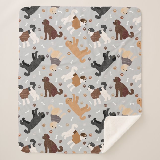 Cobertor Sherpa Labradoodle / Goldendoodle Bones e patas Sherpa B (Frente)