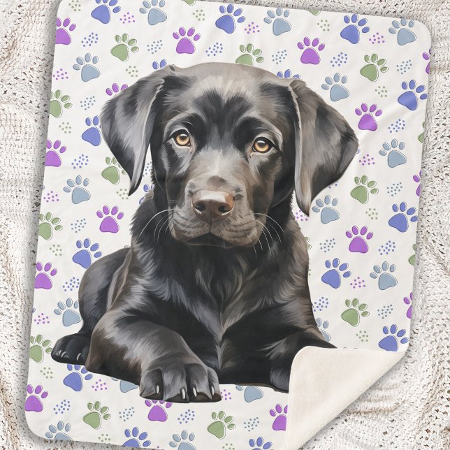 Cobertor Sherpa Labrador Retriever Puppy Colorful Paw Prinkog (Criador carregado)