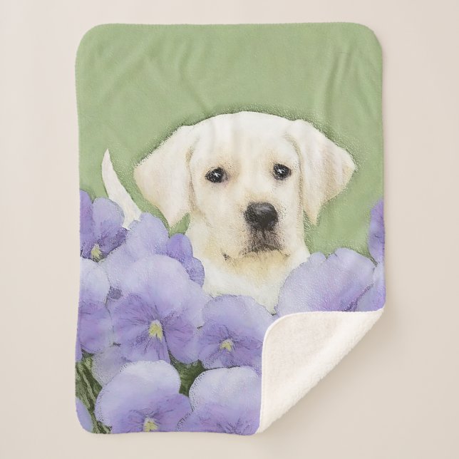 Cobertor Sherpa Labrador Retriever Puppy Pintura Original (Frente)