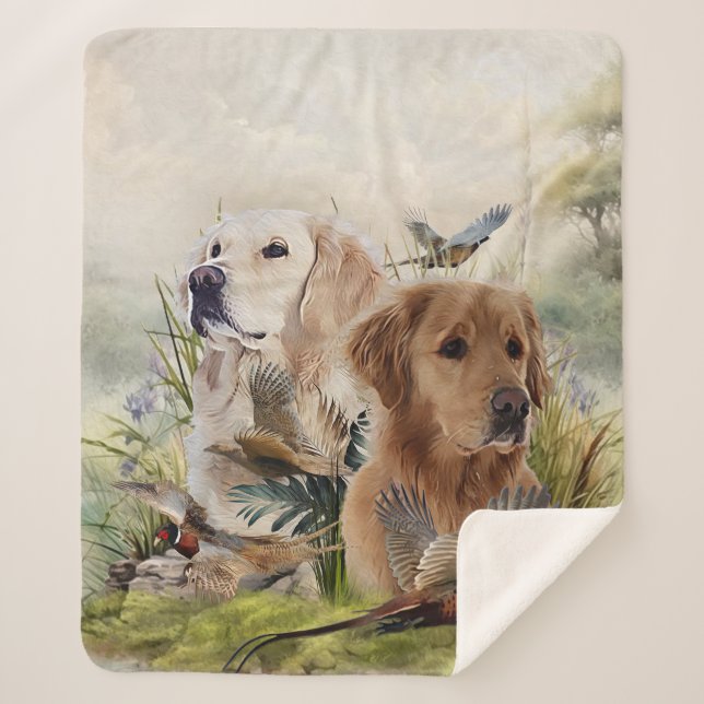 Cobertor Sherpa Labrador Retrievers com Faisão, Arte (Frente)