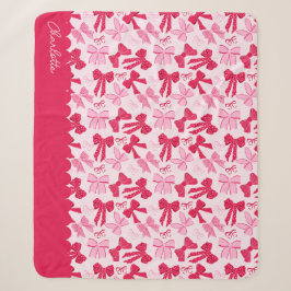 Cobertor Sherpa Laços Rosa Vermelho Coquette Desenhados à Mão Prep