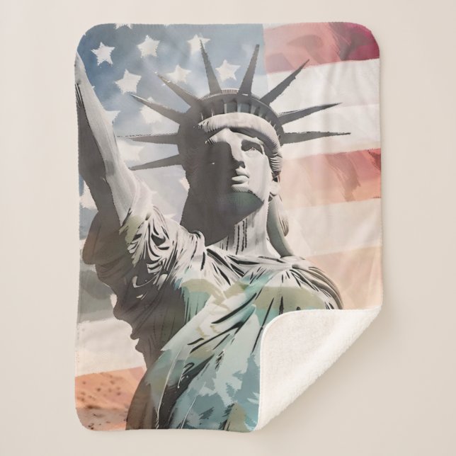Cobertor Sherpa Lady Liberty e a bandeira americana (Frente)