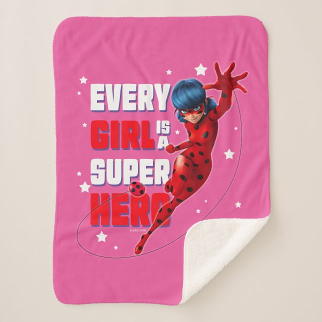 Cobertor Sherpa Ladybug Cada garota é um super herói (Frente)