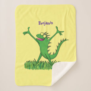 Cobertor Sherpa Lagarto animado animado com iguana verde engraçado