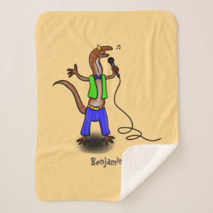 Cobertor Sherpa Lagarto engraçado cantando com desenho de microfon