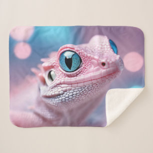 Cobertor Sherpa Lagarto Rosa Bonito com Olhos Azuis Grandes