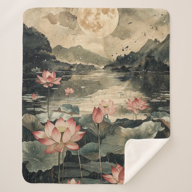 Cobertor Sherpa Lago Lotus ao Luar (1) (Frente)