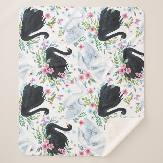 Cobertor Sherpa Lago Swan: Padrão de Pastel de Aquarela. (Frente)