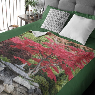 Cobertor Sherpa Lanterna do Jardim Japonês e Foto das Folhas Verme