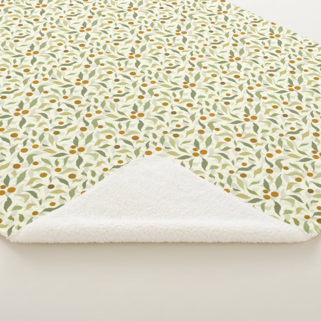 Cobertor Sherpa Laranja Berries e Folhas no creme - padrão. (3/4)
