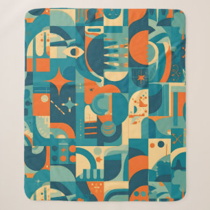 Cobertor Sherpa Laranja e Azul Geométrico Abstrato