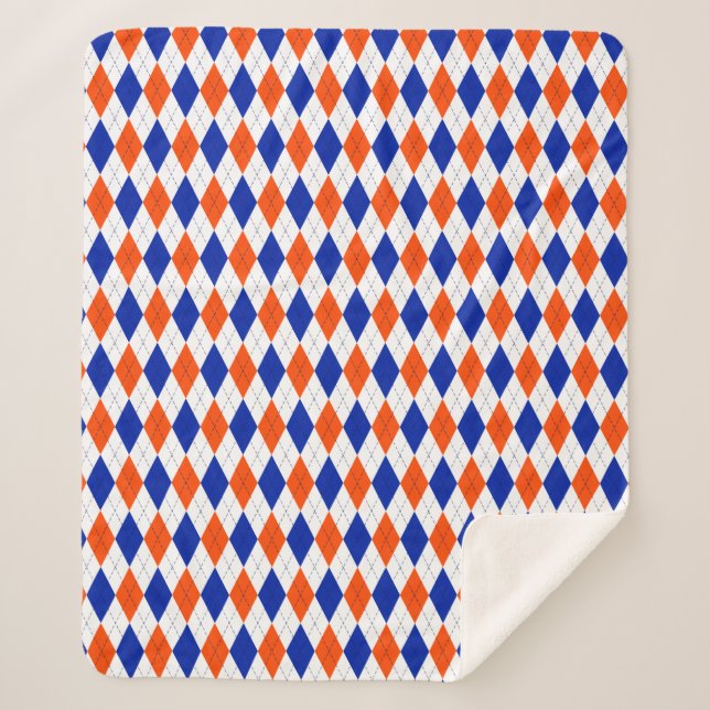 Cobertor Sherpa Laranja e Blue Diamond Argyle (Frente)