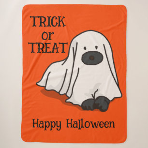 Cobertor Sherpa Laranja-Fantasma-Gato-De-Halloween