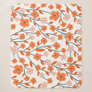 Cobertor Sherpa Laranja Floral Pastel Branco Sem Costura