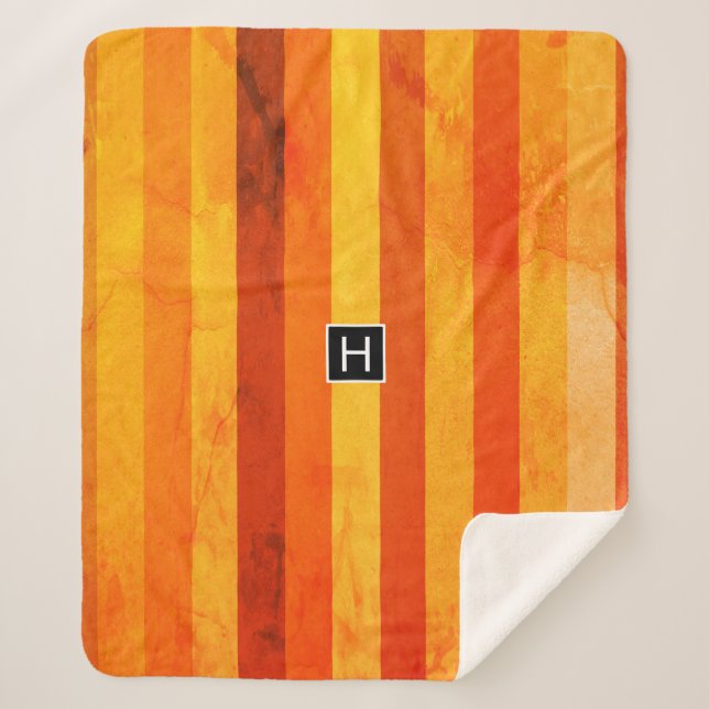 Cobertor Sherpa Laranja Vermelho Laranja Quente Monograma (Frente)
