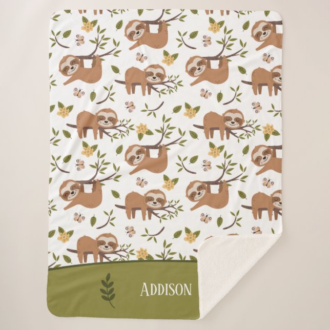 Cobertor Sherpa Largas bonitas que dormem em ramificações de árvor (Frente)