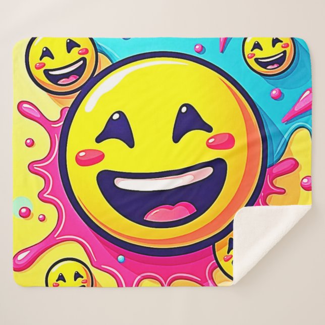 Cobertor Sherpa Laughing Emoji Splash Party (Frente (Horizontal))