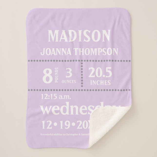 Cobertor Sherpa Lavanda Boca Fora de Nascimento Anúncio (Frente)