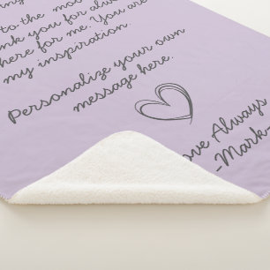 Cobertor Sherpa Lavanda Carta ou mensagem de amor manuscrita