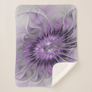Cobertor Sherpa Lavanda Flor Sonho Moderno Abstrato de Arte Fracta