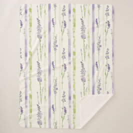 Cobertor Sherpa Lavender Stripes Floral Birthday