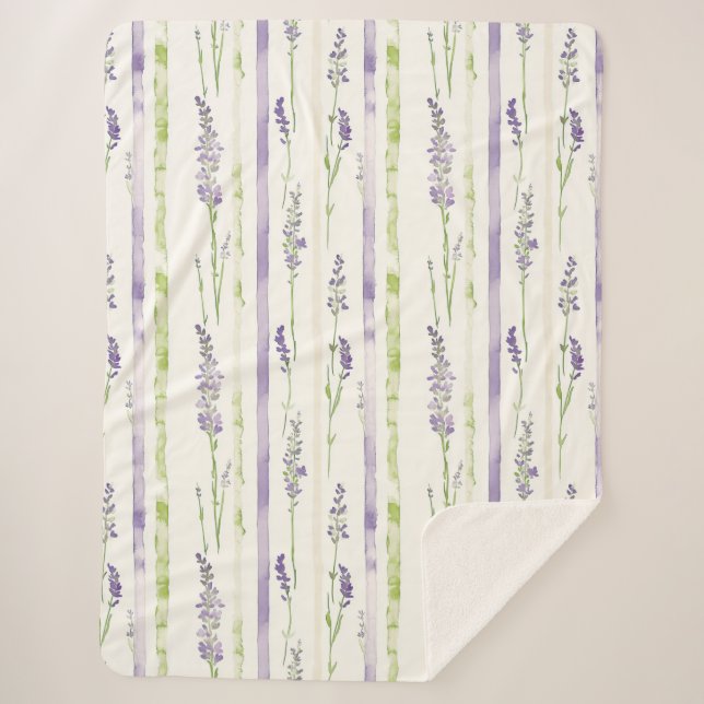 Cobertor Sherpa Lavender Stripes Floral Birthday (Frente)