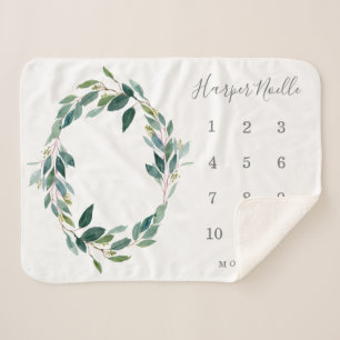 Cobertor Sherpa Leafy Baby Milestone