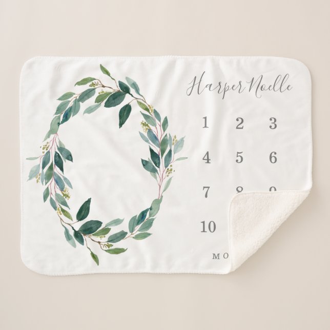 Cobertor Sherpa Leafy Baby Milestone (Frente (Horizontal))