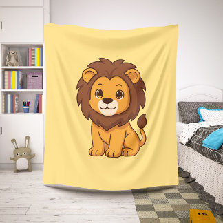 Cobertor Sherpa Leão de desenho animado fofo em amarelo