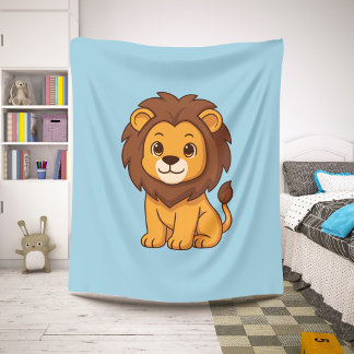 Cobertor Sherpa Leão de desenho animado fofo no azul