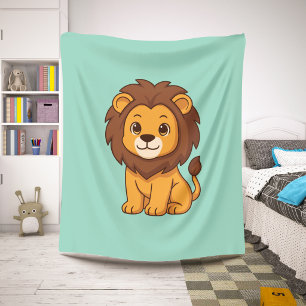 Cobertor Sherpa Leão de desenho animado fofo no verde