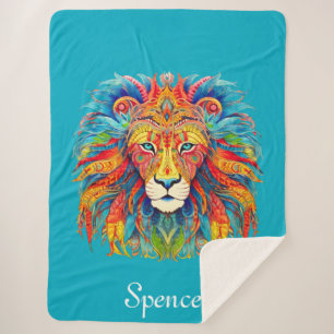 Cobertor Sherpa Leão Tribal Majestoso com Nome Personalizado