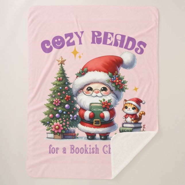 Cobertor Sherpa Leituras de Natal Bookish, de papais noeis (Frente)