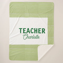 Cobertor Sherpa Lemon green white stripes teacher professor name c