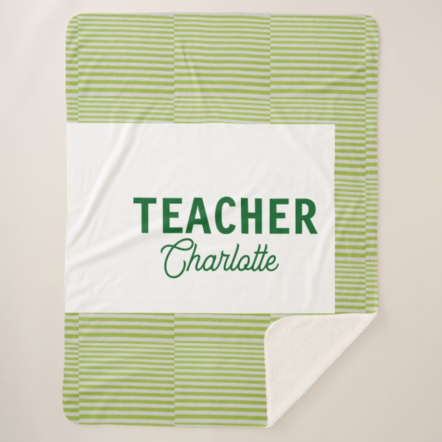 Cobertor Sherpa Lemon green white stripes teacher professor name c (Frente)