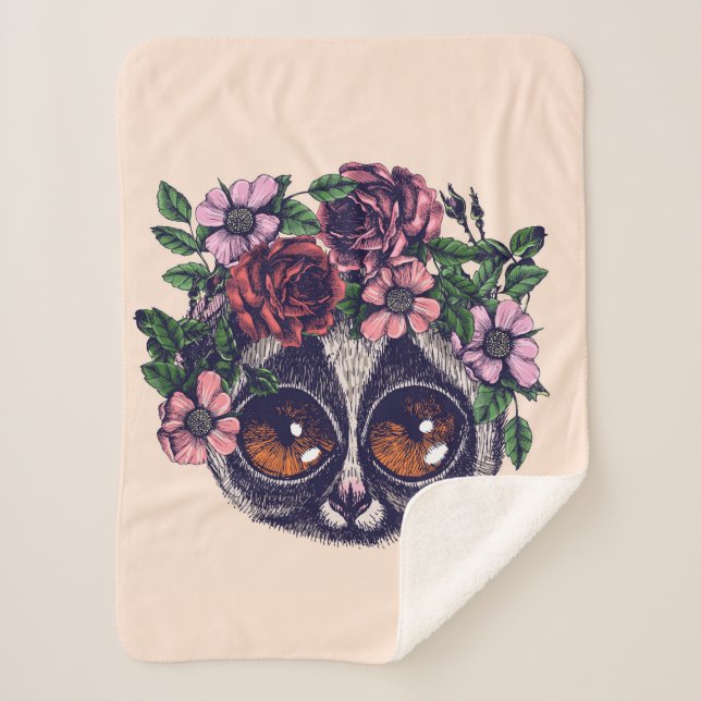 Cobertor Sherpa Lemur floral doce (Frente)