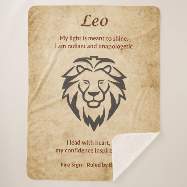 Cobertor Sherpa Leo Zodiac with Bold Self-Love Affirmations  (Frente)