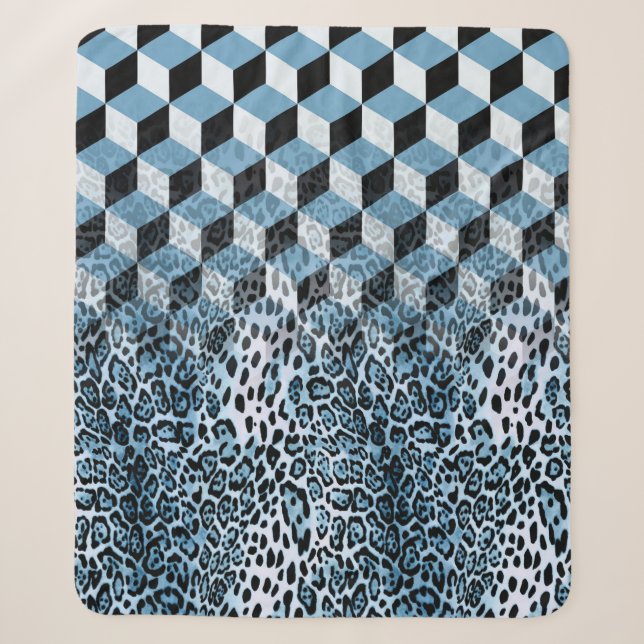Cobertor Sherpa Leopard Geométrico, Design de Pele Animal. (Frente)