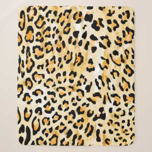 Cobertor Sherpa leopardo amarelo e branco desenhado à mão
