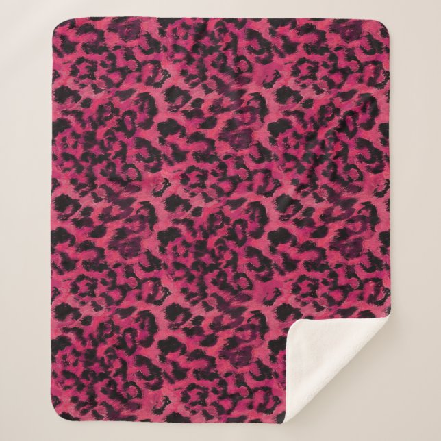 Cobertor Sherpa Leopardo rosa-claro e preto (Frente)