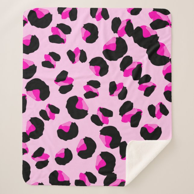 Cobertor Sherpa Leopardo rosa. Padrão de pele animal. Leopardo. Pa (Frente)
