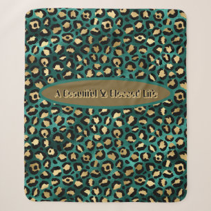 Cobertor Sherpa Leopardo Tropical Verde Dourado Sherpa