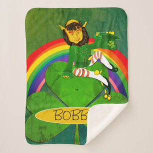 Cobertor Sherpa Leprechaun Shamrock & Rainbow